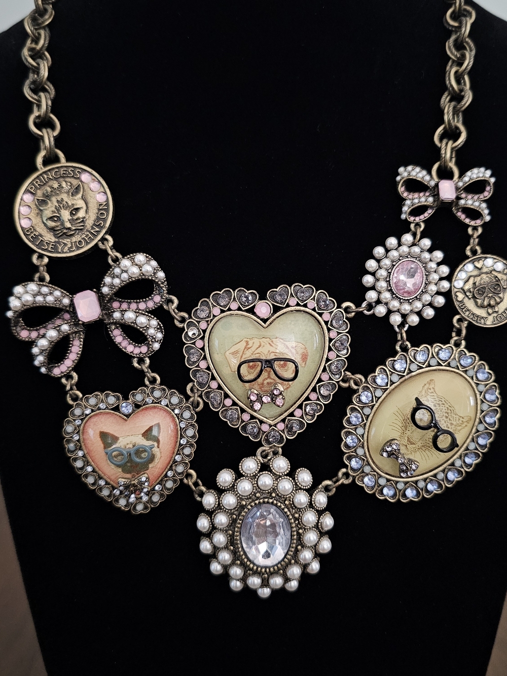 Vintage Betsey Johnson Statement Necklace Cats Dogs And Leopard - Picture 2 of 5